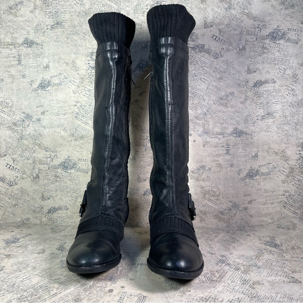 Apepazza ZEBU Black Leather Knit Combat Boots Italian Designer Size 7.5 - Picture 4 of 13